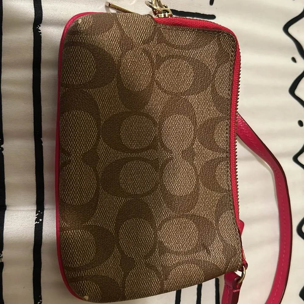 Hot Pink and Light Brown Coach Wristlet - Picture 5 of 6